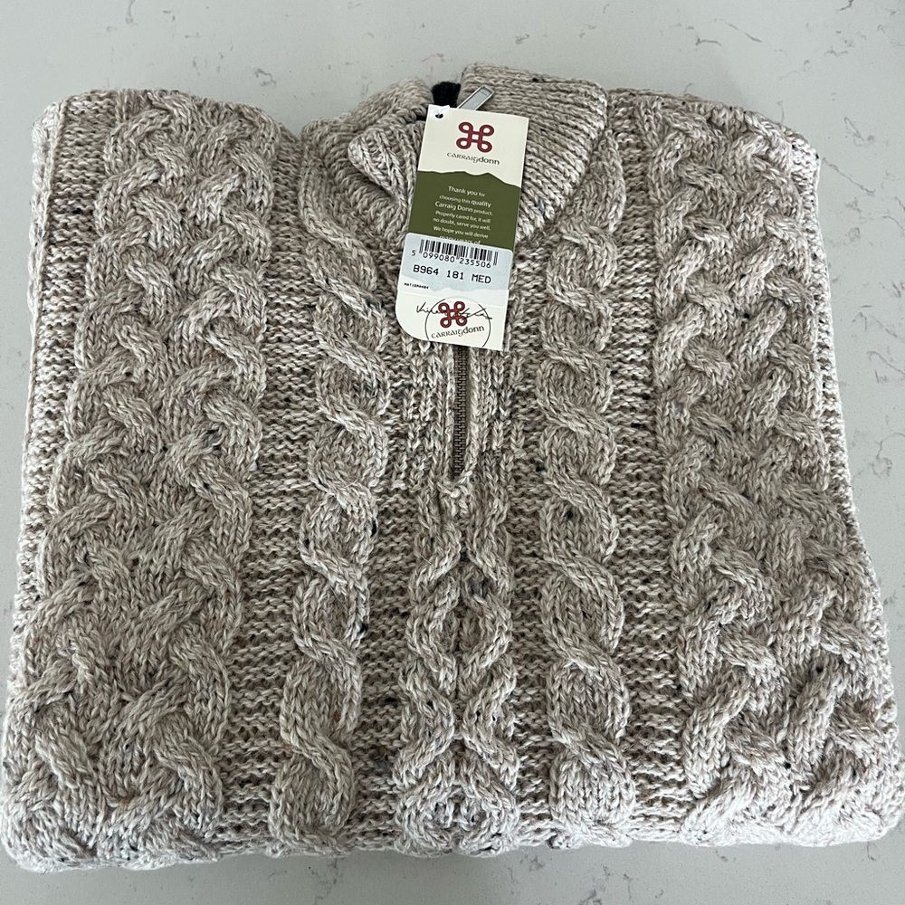 Men's Cable Knit Zip-Up Sweater in Oatmeal